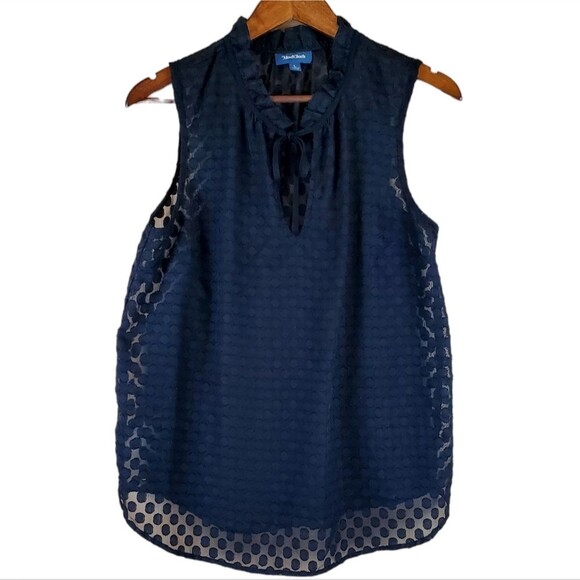 MODCLOTH Black Sheer Polka Dot Keyhole Neckline Sleeveless Blouse Size L - Picture 2 of 5